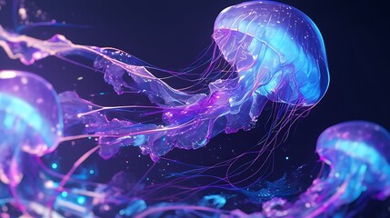 A Single Bio-luminescent Jellyfish with Tentacles Streaked with Neon Light