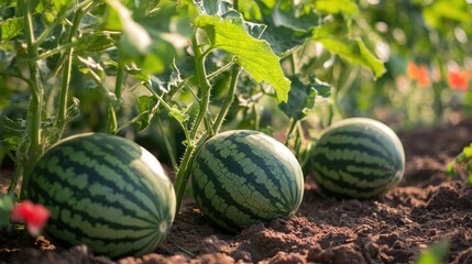 Watermelons Growing in a Field