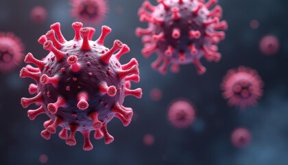Viral particles in a microscopic view illustrating the spread of a disease