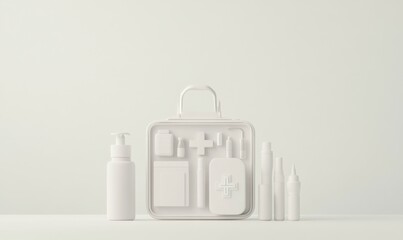 Obraz premium A cozy bedside table with a modern pill organizer, welcoming lamp, and an alarm clock for a soothing nighttime routine.