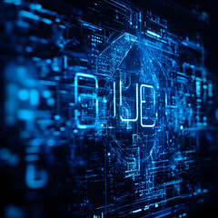 Fototapeta premium Digital display in blue with the inclusion of words picture