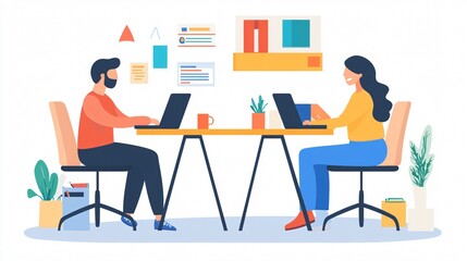 Professional colleagues working together on laptop at office desk