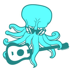Octopus Squid Kraken Underwater Marine Sea Tentacles Cool Sunglasses Play Electric Guitar Hard Rock Guitarist Instrument Musician Heavy Metal Musician Band Play Performance Stage Jam Session Concert