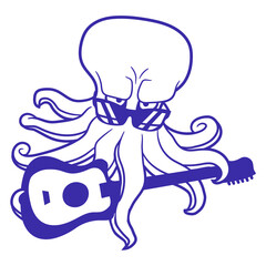 Octopus Squid Kraken Underwater Marine Sea Tentacles Cool Sunglasses Play Electric Guitar Hard Rock Guitarist Instrument Musician Heavy Metal Musician Band Play Performance Stage Jam Session Concert
