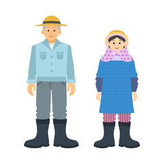 農家のお爺さんとお婆さん。フラットなベクターイラスト。
Elderly farmer man and woman. Flat vector illustration.