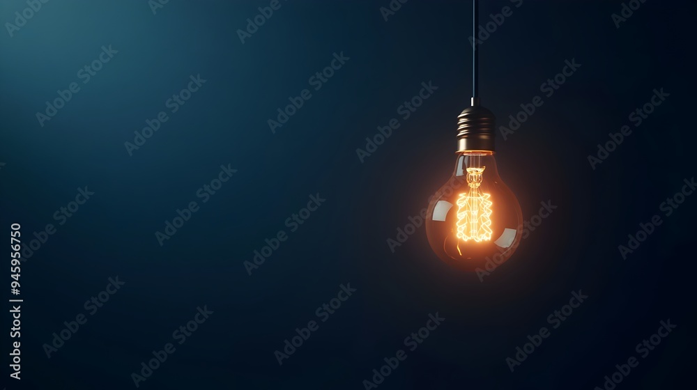 Poster conceptual image of an illuminated lightbulb connected to an unseen power source symbolizing innovat
