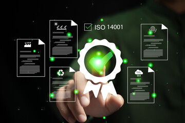 ISO 14001 concept. ISO standards quality control 14001 certified for environmental management...