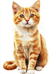 Fototapeta premium A cat with a yellow face is sitting on a white background. The cat has a very cute and friendly expression , ai