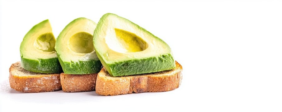 Sliced avocado on toast, rustic breakfast setting, fresh and healthy