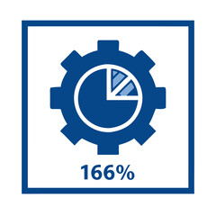 3D Pie chart with a gear icon concept as A floating pie chart icon with a gear icon in the center isolated on a white background. The elements represent data analysis combined with operational setting