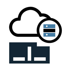 Obraz premium Cloud icon with a database symbol concept as A cloud icon connected to a database symbol floating against a white background. The design represents cloud based data storage and analytics ideal for the