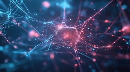 A close up of a brain with red and blue dots