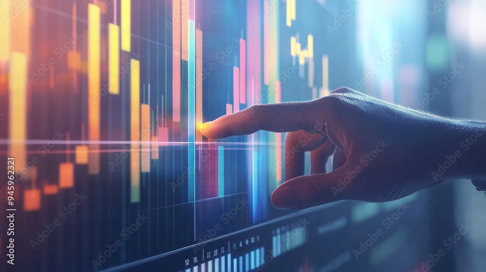 Aufkleber Financial management technology. Advisor using KPI dashboard on virtual screen. Data analytics graph for business finance.