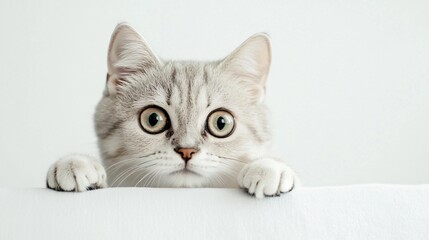 Adorable White Background Cat - Lovely Pet Portrait