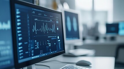 Fototapeta premium Telemedicine hub with remote monitoring and virtual consultation rooms, digital healthcare, accessible services