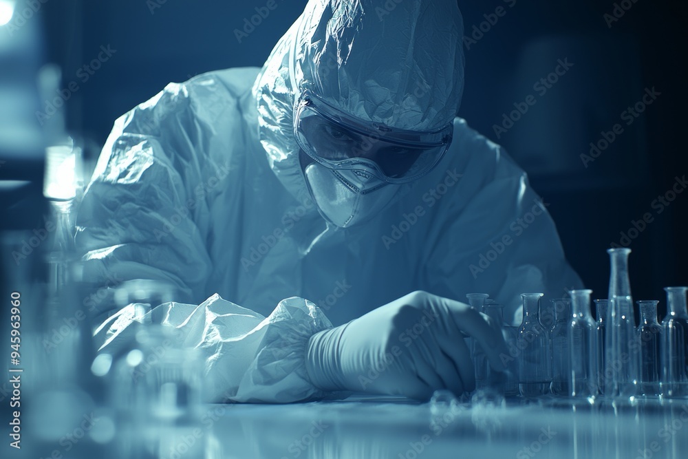 Aufkleber modern and pristine laboratory, with scientist handling micropipettes.