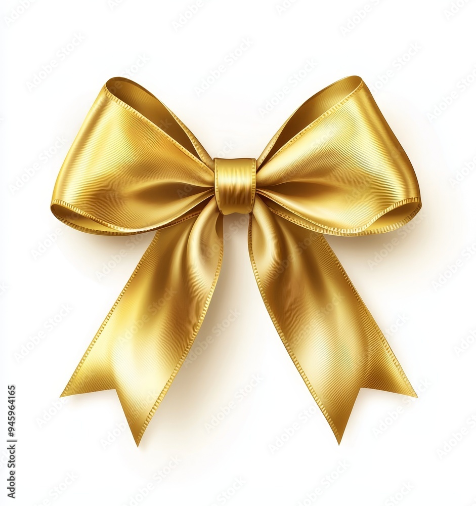 Sticker Isolated gold gift bow on white created with Stock