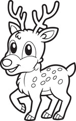 Reindeer line art illustration for kids coloring book.