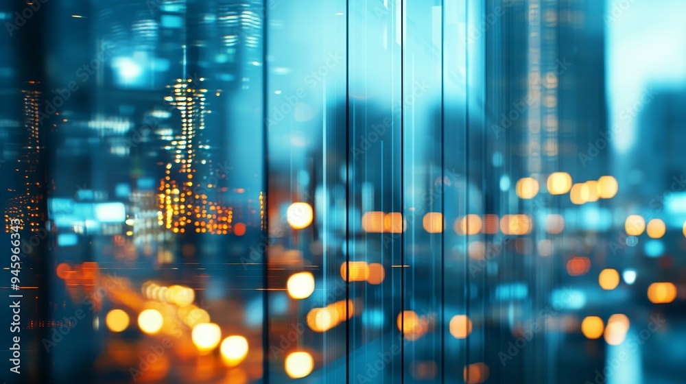 Poster using blurred glass wall of modern business office building at the business center for background in