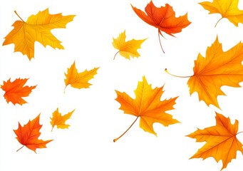 Obraz premium Stock illustration of autumn background with colored maple leaves, isolated on white
