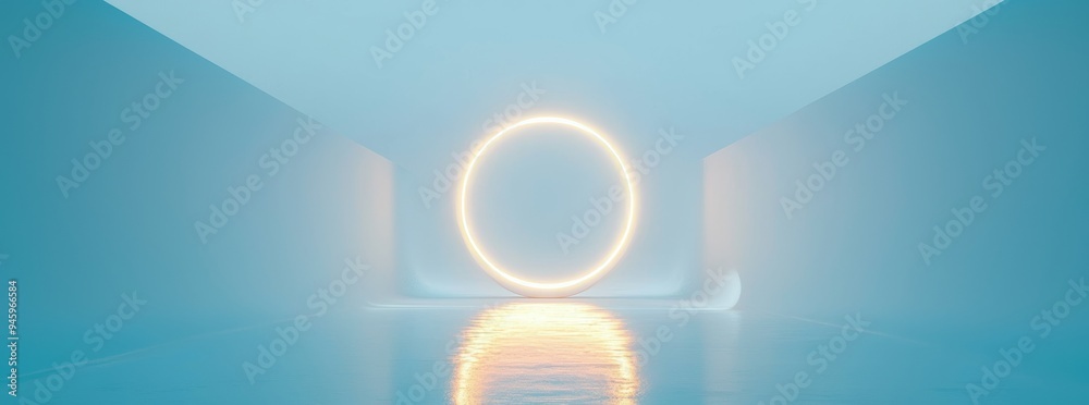 Aufkleber White background 3D room light abstract space technology tunnel stage floor. Empty white future studio futuristic neon background render modern interior silver road black wall design gray.