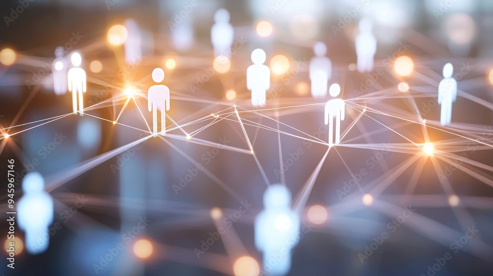 Aufkleber illustration that illustrates business network expansion using interconnected nodes to represent par