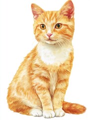 Obraz premium A cat with a yellow face is sitting on a white background. The cat has a very cute and friendly expression , ai