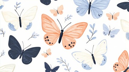 A pattern of stylized butterflies in flight, with delicate wings and intricate details