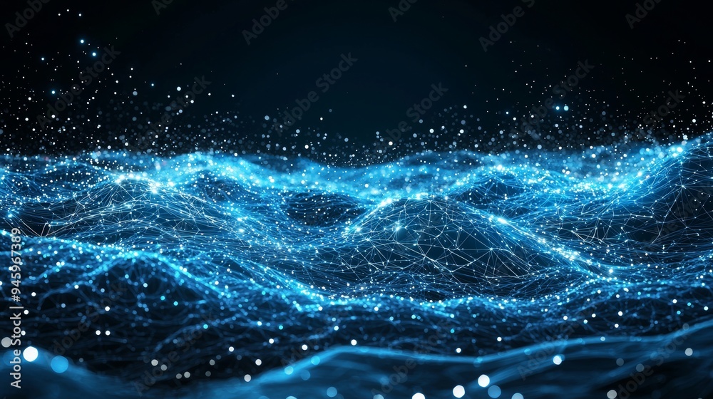Poster Background for technological processes, neural networks, digital data storage, particle flow, stock technology network background, banner