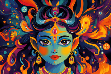 A vibrant cartoon illustration of Lord Shiva's child, beautifully capturing the essence of Hindu mythology