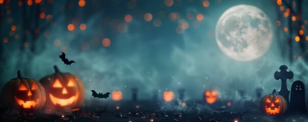 Halloween Jack-O-Lanterns Under Full Moon