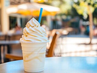 Refreshing Summer Treat: Dole-White Soft Serve with Pineapple and Coconut on a Sunny California Street, Blending Taste and Urban Ambiance.