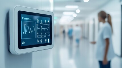 Fototapeta premium Healthcare facility with smart building management systems for energy efficiency, green infrastructure, sustainable healthcare