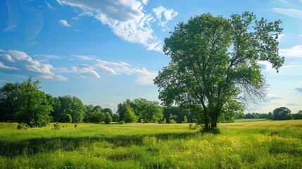 Obraz premium Tranquil Meadow with a Single Tree