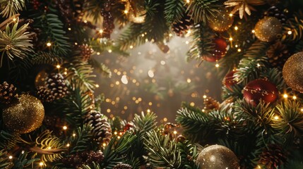 Christmas Fir Branches With Red Berries and Star Anise