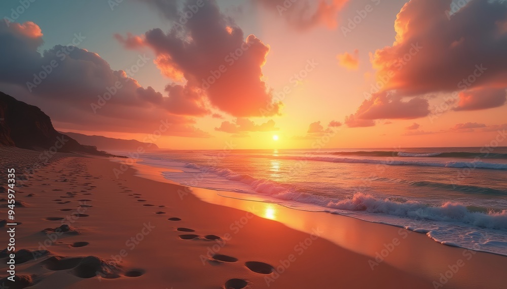 Poster Sunsets golden glow on a serene beach