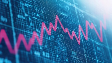 Fototapeta premium A detailed financial line graph showing market trends, with various data points and a rising arrow symbolizing growth