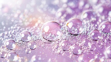   A cluster of foam spheres resting atop a lavender kitchen surface, adorned by moisture-laden droplets beneath