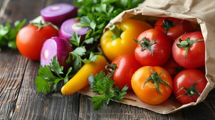 Bag of Fresh Vegetables on Table
