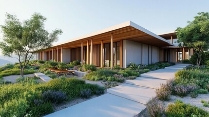 Fototapeta premium Healthcare facility with a sustainable design and green infrastructure, eco-friendly healthcare, sustainable practices