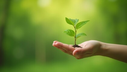 Hand nurturing a tiny plant symbolizing growth and care