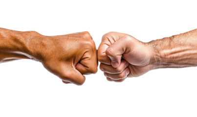 Closeup of fist bump, transparent background