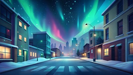a city street with aurora conditions illustration background