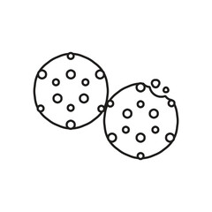 Two chocolate chip cookies line icon isolated on white background. Vector illustration.
