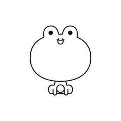Cute cartoon style smiling childish frog sitting. Coloring book for children. Vector illustration in outline style.