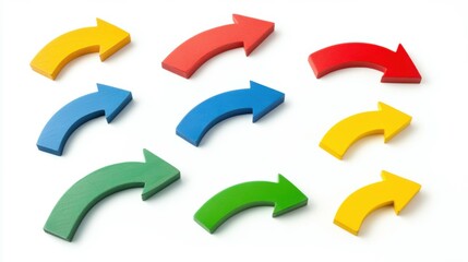 set of curved multi-colored arrows on a white background