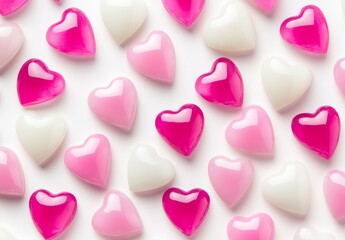 Obraz premium This elegant Valentine's Day backdrop uses pink, red, and white hearts on a plain background