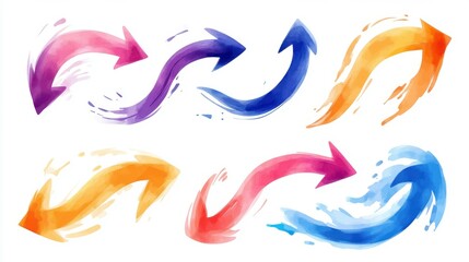 set of curved multi-colored arrows on a white background