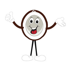 Cute coconut mascot cartoon posing. Vector illustration, Happy Coconut Character Summer Design with a straw, a slice of lemon and a small umbrella, while others gave a thumbs up