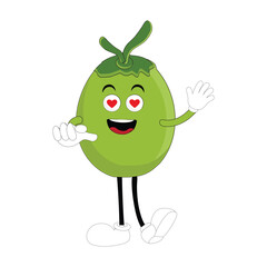 Cute coconut mascot cartoon posing. Vector illustration, Happy Coconut Character Summer Design with a straw, a slice of lemon and a small umbrella, while others gave a thumbs up